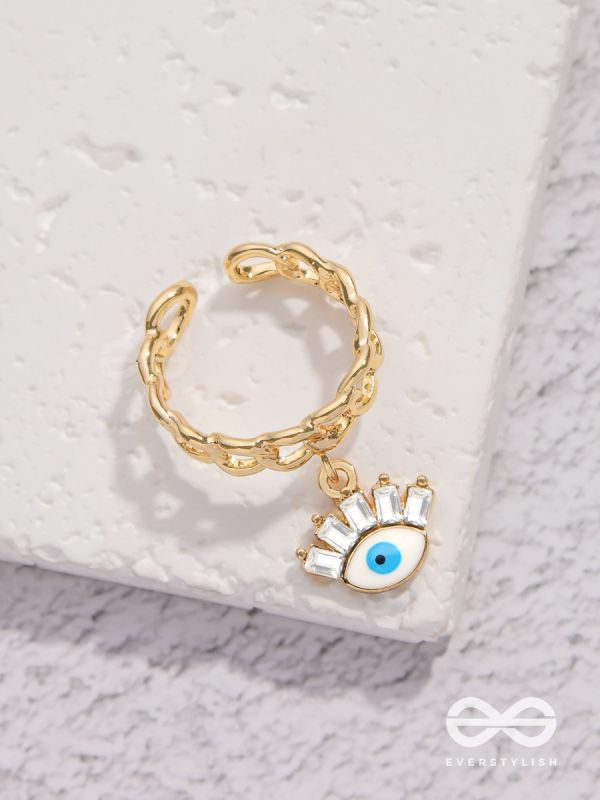 Guardian Gaze - Golden Embellished Charm Ring 