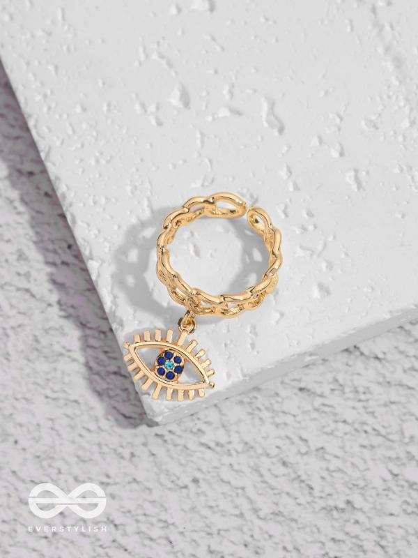 The Visionary Eye - Golden Embellished Charm Ring (Adjustable)