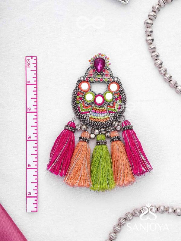 Ksipra - Shades Of Spring - Beads, Mirror And Sequins Hand Embroidered Oxidised Earrings