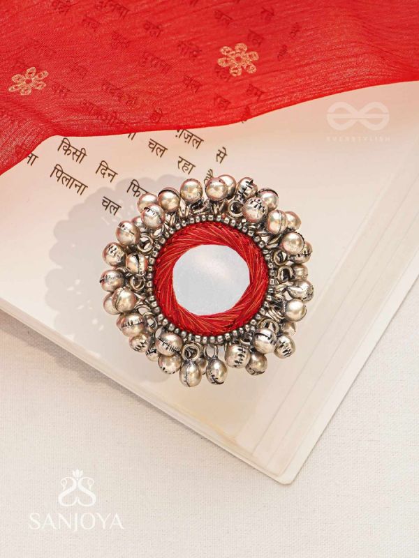 Ankara - The Tinkling Melodies - Beads And Mirror Hand Embroidered Oxidised Ring