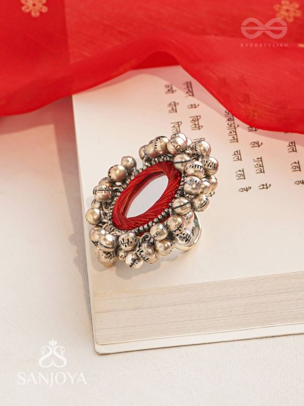 Ankara - The Tinkling Melodies - Beads And Mirror Hand Embroidered Oxidised Ring