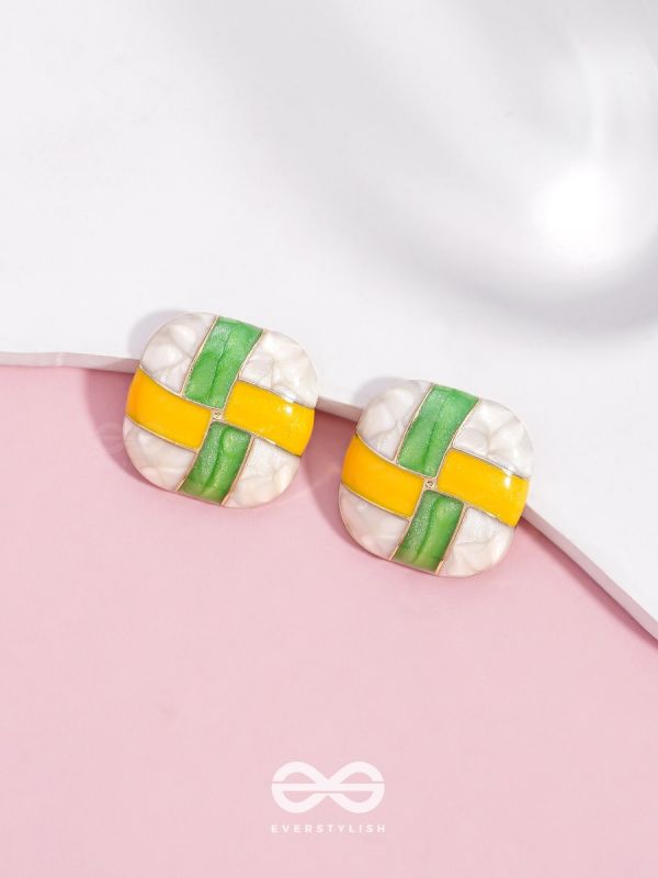 Geometric Puzzles - Enamelled Stud Earrings