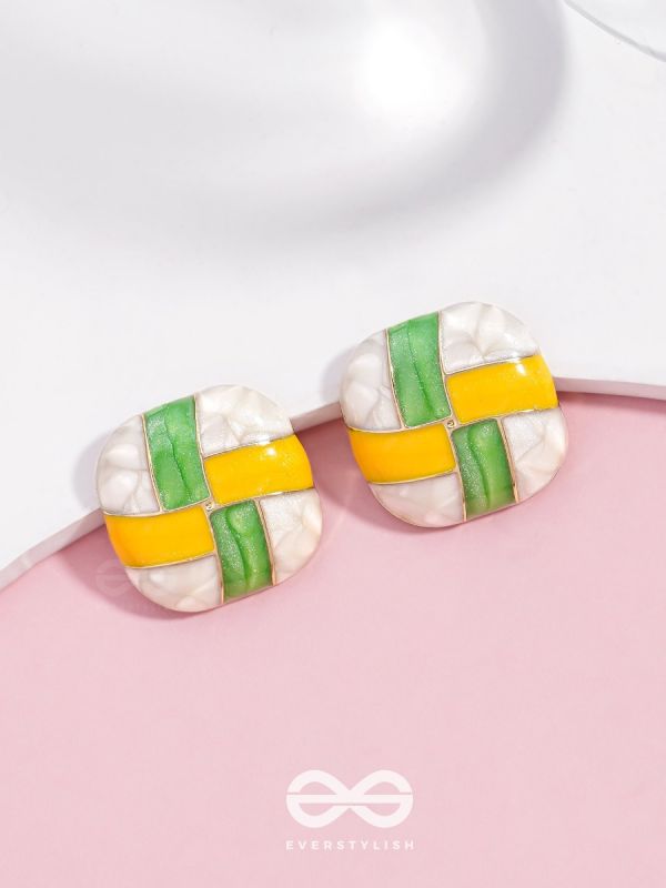 Geometric Puzzles - Enamelled Stud Earrings