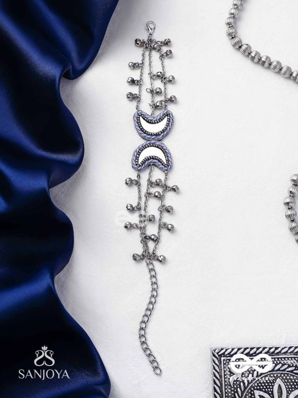 Chandrasalokya - The Lunar Twins - Mirrors, Resham And Beads Hand Embroidered Oxidised Bracelet