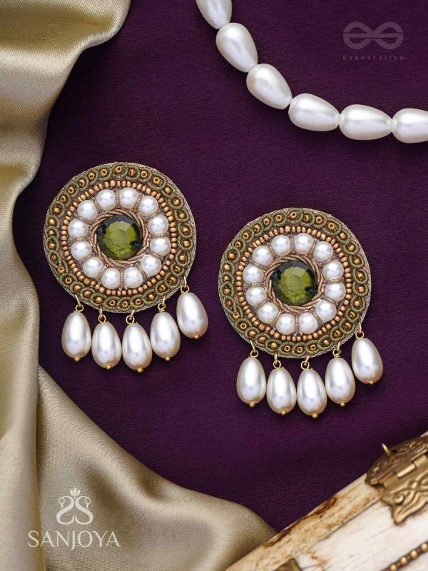 Harisaya - The Glowing Mirage - Beads And Stone Hand Embroidered Earrings