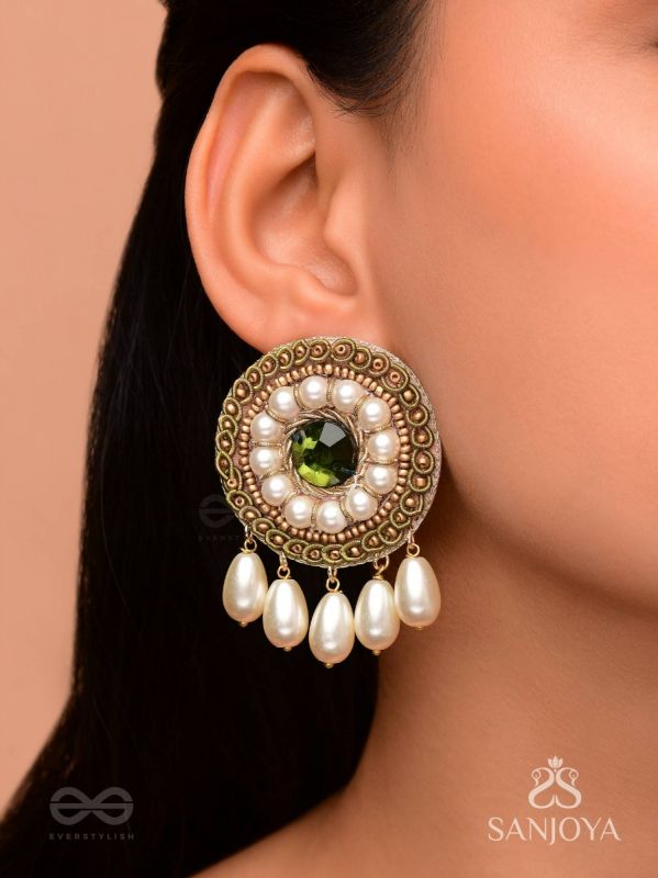 Harisaya - The Glowing Mirage - Beads And Stone Hand Embroidered Earrings