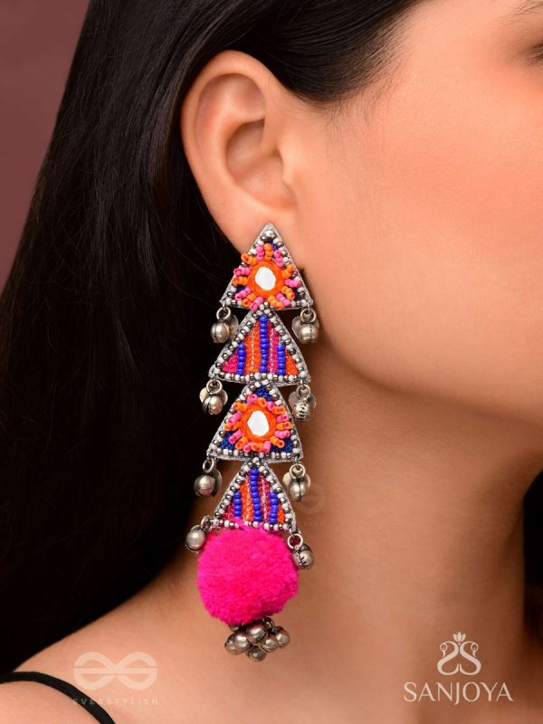 Ucchraya - The Melodic Treasures - Mirror, Resham And Beads Hand Embroidered Oxidised Earrings