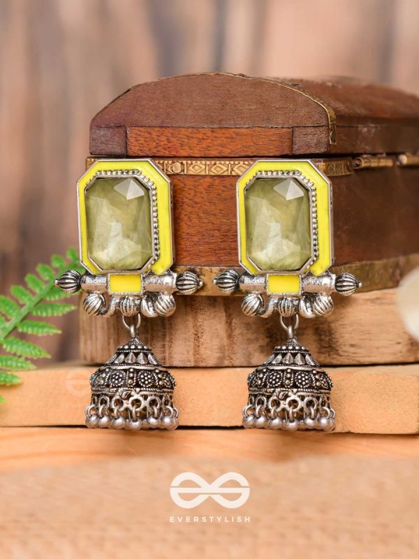 The Green Dahlia - Enamelled Oxidised Jhumka Earrings