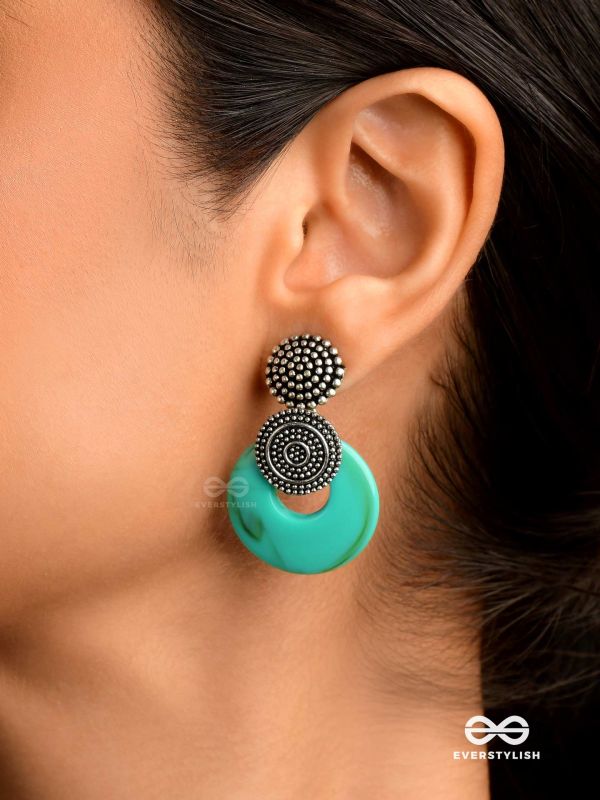 The Teal Twirls- Oxidised Earrings