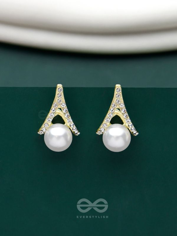 Glimmering Pearls - Golden Embellished Earrings