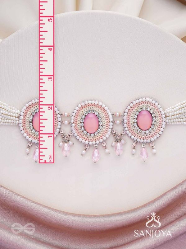 Nishru - Life In Spring - Stones, Glass Drops And Beads Hand Embroidered Neckpiece