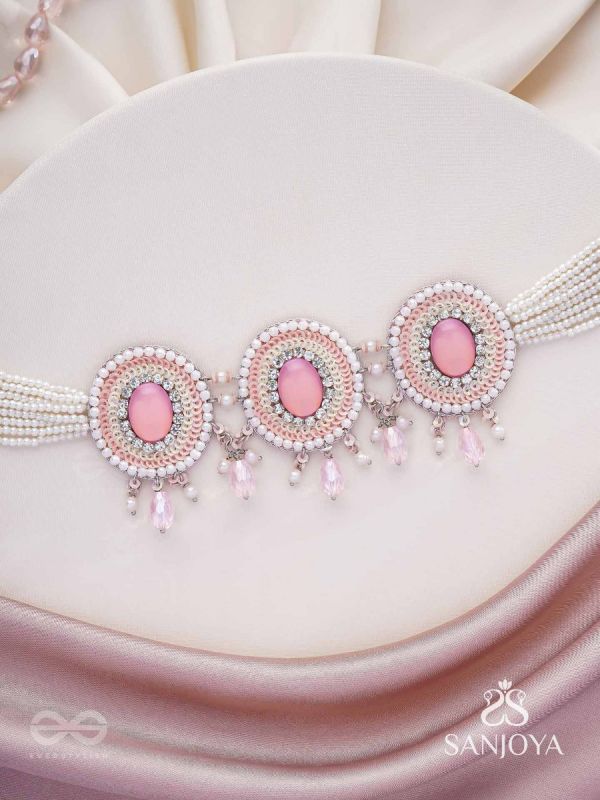 Nishru - Life In Spring - Stones, Glass Drops And Beads Hand Embroidered Neckpiece