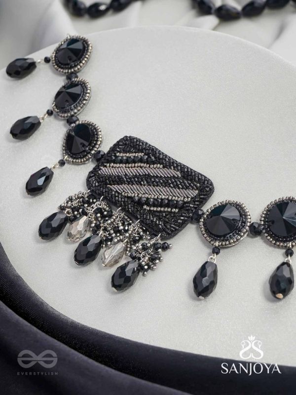 Anjyeta - Starry Nights - Beads, Cutdana And Glass Drops Hand Embroidered Neckpiece