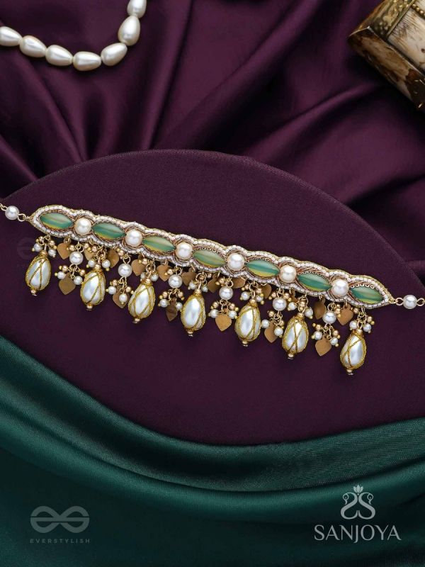 Haridvarna - Gilded Meadow Finery - Pearls, Stones And Beads Hand Embroidered Neckpiece