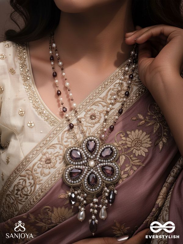 Bahukusumita - The Garden Gala - Stone, Beads And Pearls Hand Embroidered Neckpiece