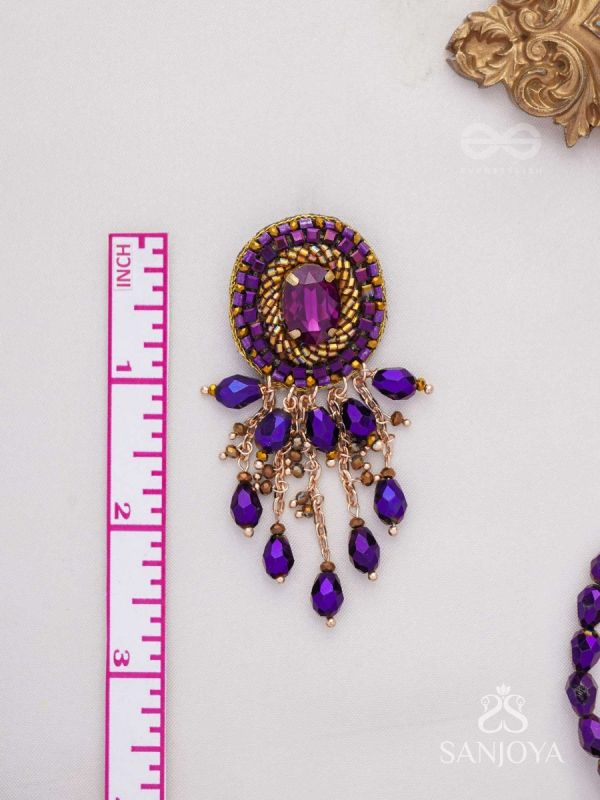 Anisam - The Shining Night - Stone, Beads And Glass Drops Hand Embroidered Earrings