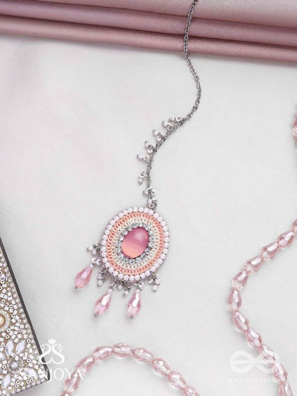 Alijihvika - The Sweet Mist - Stone, Sequins And Glass Drop Hand Embroidered Maangtika