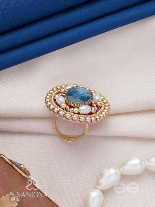 Vaibhraja - Stellar Shimmer - Stone And Beads Hand Embroidered Ring (Adjustable)