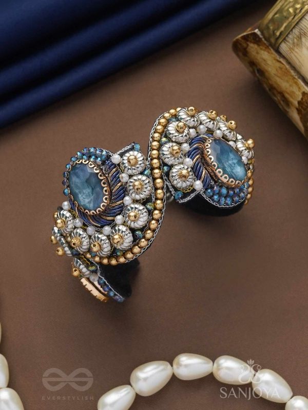 Aadhvara - The Celestial Skies - Stone And Beads Hand Embroidered Cuff Bracelet