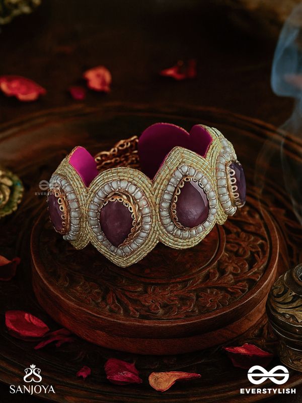 Pratijna - The Glowing Glamour - Stone, Beads And Cutdana Hand Embroidered Cuff Bracelet