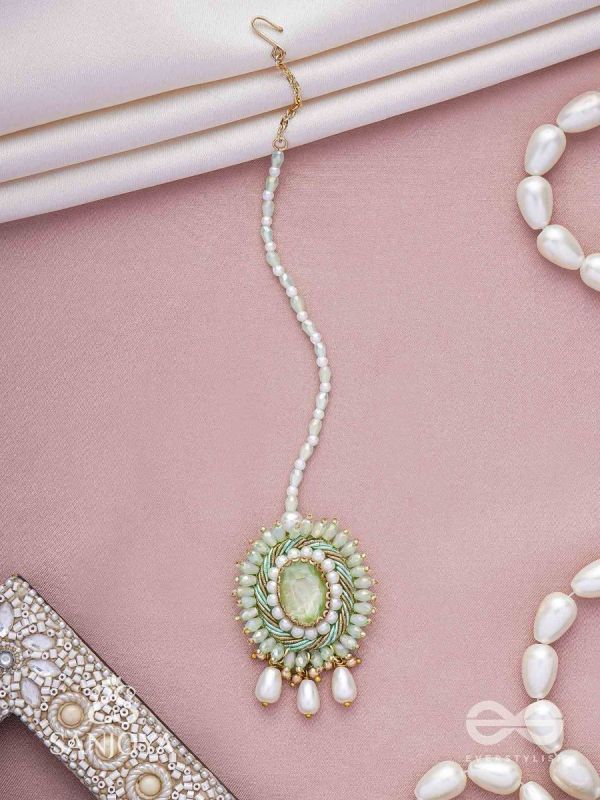 Aranyani - The Meadow Dreams - Stone, Beads And Pearls Hand Embroidered Maangtika