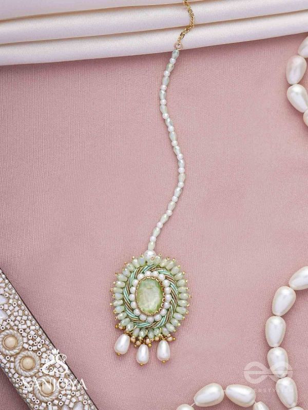Aranyani - The Meadow Dreams - Stone, Beads And Pearls Hand Embroidered Maangtika