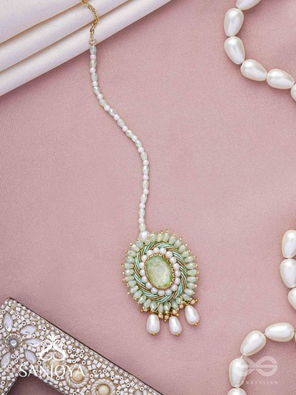 Aranyani - The Meadow Dreams - Stone, Beads And Pearls Hand Embroidered Maangtika