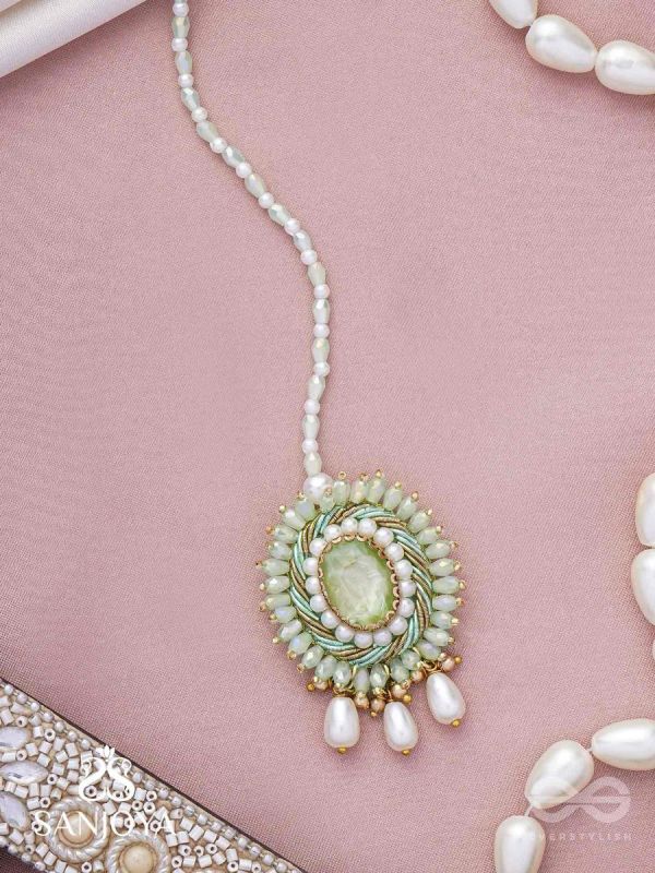 Aranyani - The Meadow Dreams - Stone, Beads And Pearls Hand Embroidered Maangtika