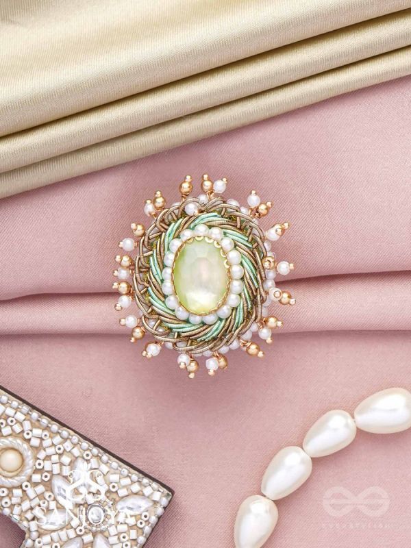 Dyutaka - The Enchanted Forest - Stone And Beads Hand Embroidered Ring (Adjustable)