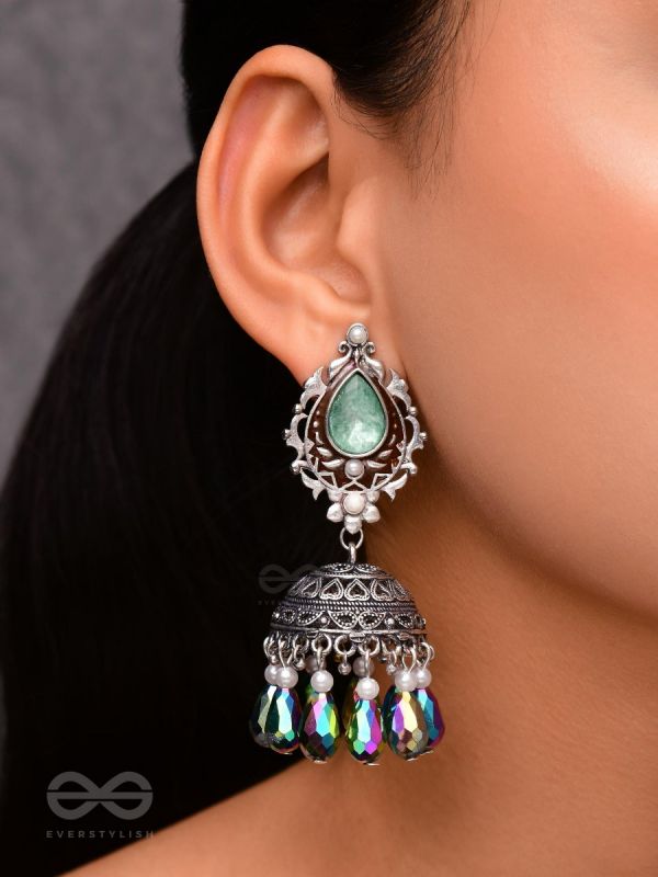The Daytime Blitz - Statement Embellished And Enamelled Oxidised Jhumka Earrings