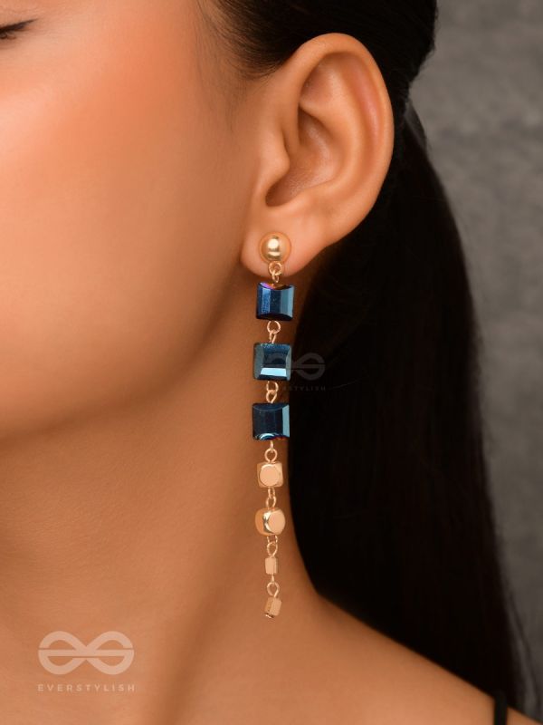 The Indigo Night- Classy Blue And Golden Earrings