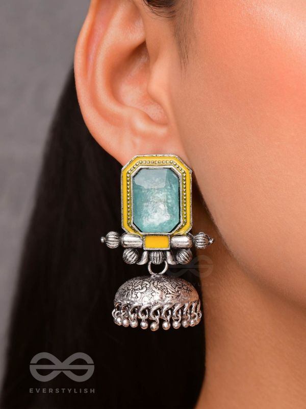 The Sunny Breeze - Embellished And Enamelled Oxidised Jhumka Earrings