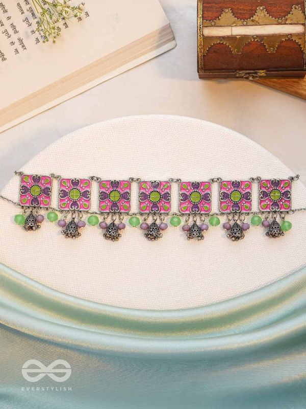 The Orchid Hues - Enamelled Oxidised Neckpiece