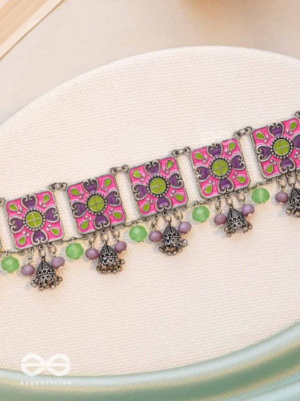 The Orchid Hues - Enamelled Oxidised Neckpiece