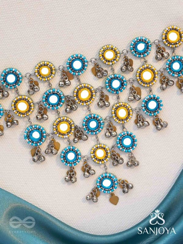 Parigha - The Cloud Line - Beads And Mirror Hand Embroidered Oxidised Neckpiece