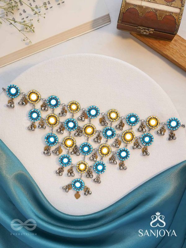 Parigha - The Cloud Line - Beads And Mirror Hand Embroidered Oxidised Neckpiece