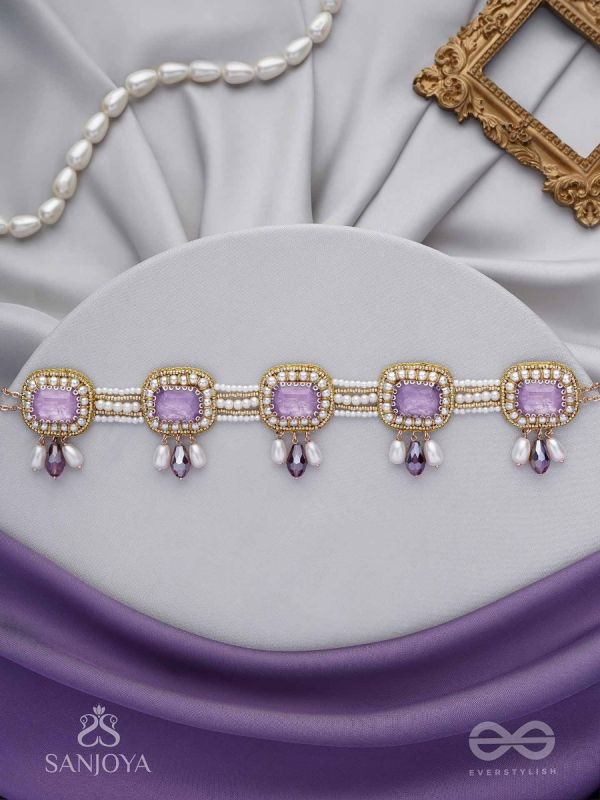 Sushtri- The Chaste Affection - Stones, Beads, Glass And Pearl Drops Hand Embroidered Choker Neckpiece