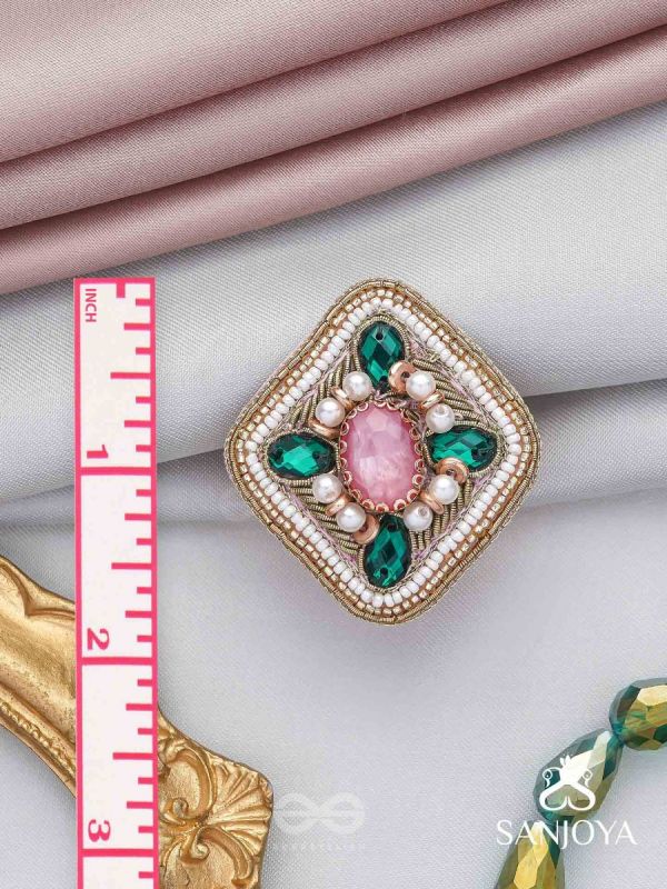 Naimisa - Blooms In Forest - Stones, Beads And Dabka Hand Embroidered Ring (Adjustable)