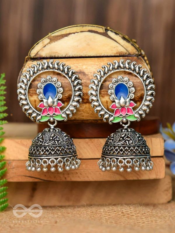 Lotus Dreamscape - Oxidised Jhumka Earrings