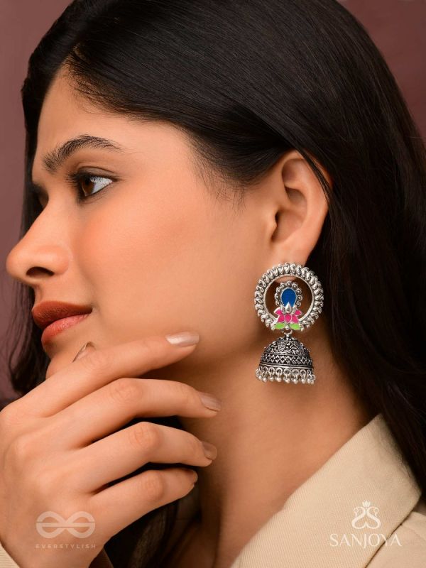 Lotus Dreamscape - Oxidised Jhumka Earrings