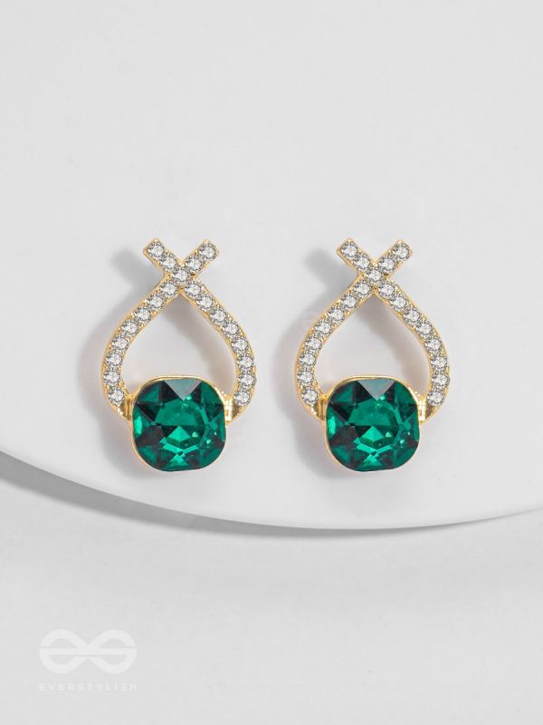 Emerald Mirage - Golden Embellished Earrings