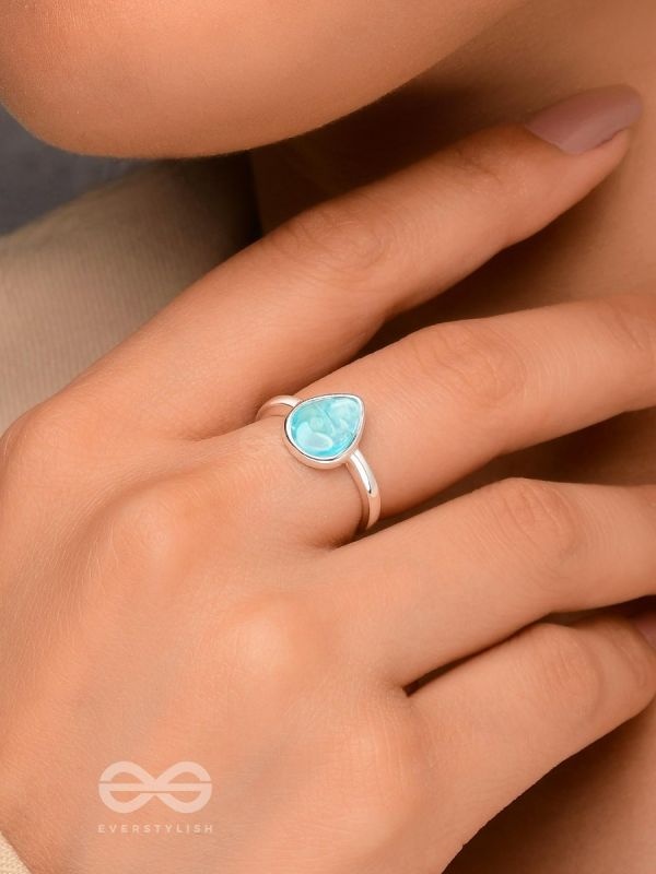 Sky Shower Droplet - Blue Enamelled Ring 