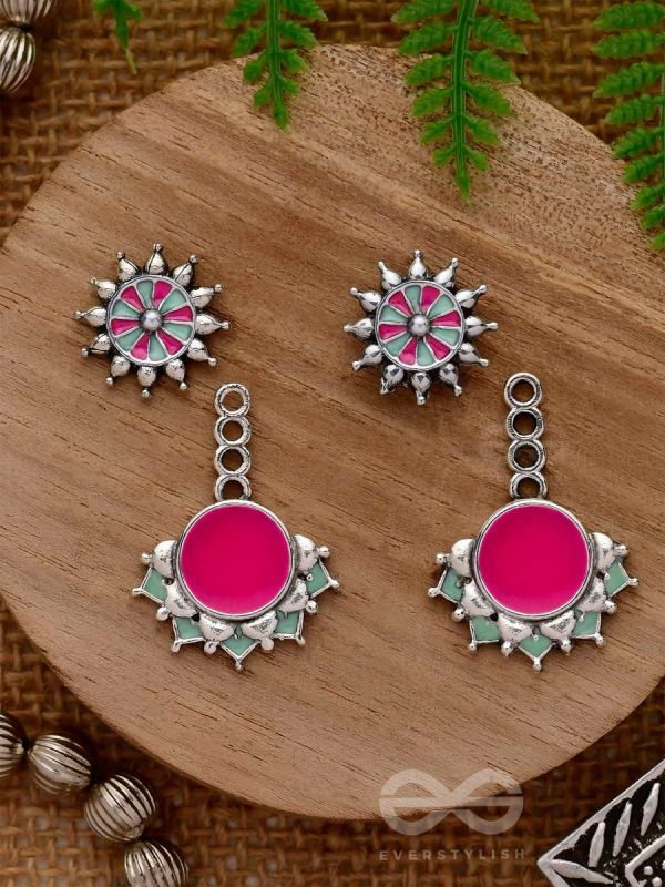 The Rosy Reefs - Statement  Enamelled Oxidised Ear Jackets