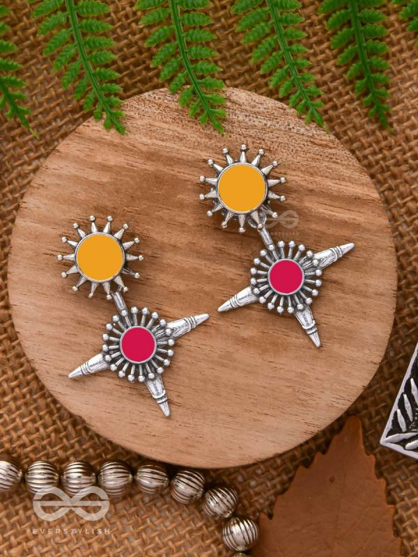 The Sunrise Petal - Statement Enamelled Oxidised Ear Jackets