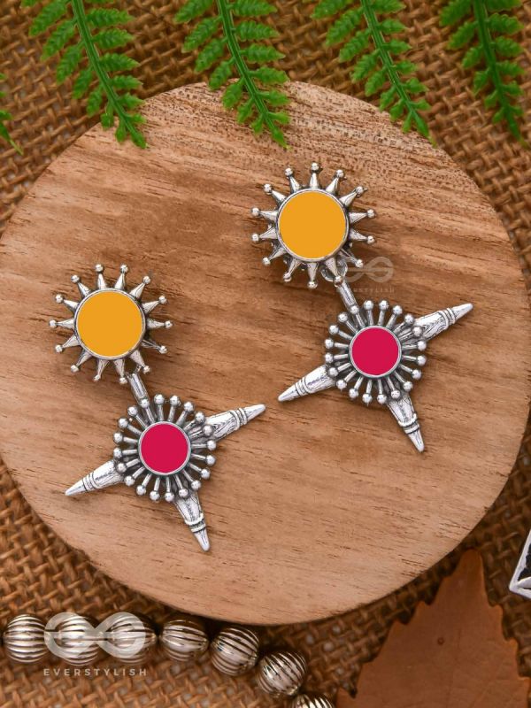 The Sunrise Petal - Statement Enamelled Oxidised Ear Jackets