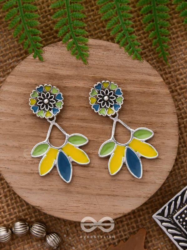 Sunlit Meadows - Statement Enamelled Oxidised Ear Jackets