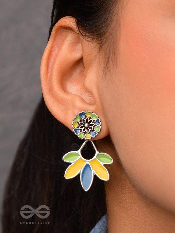 Sunlit Meadows - Statement Enamelled Oxidised Ear Jackets