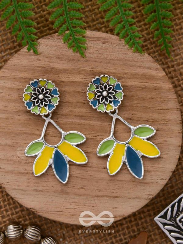 Sunlit Meadows - Statement Enamelled Oxidised Ear Jackets