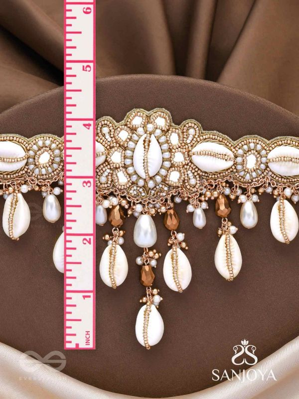 Lavana- The Coast Memoirs- Shells, Beads And Glass Drops Hand Embroidered Choker Neckpiece