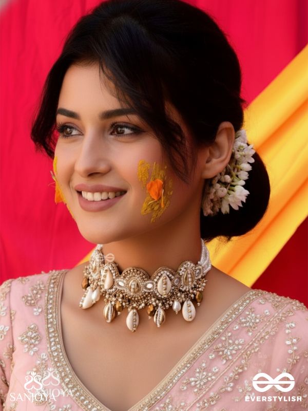 Velakula- The Coastline Stories- Shells, Beads, Pearl And Glass Drops Hand Embroidered Choker Neckpiece